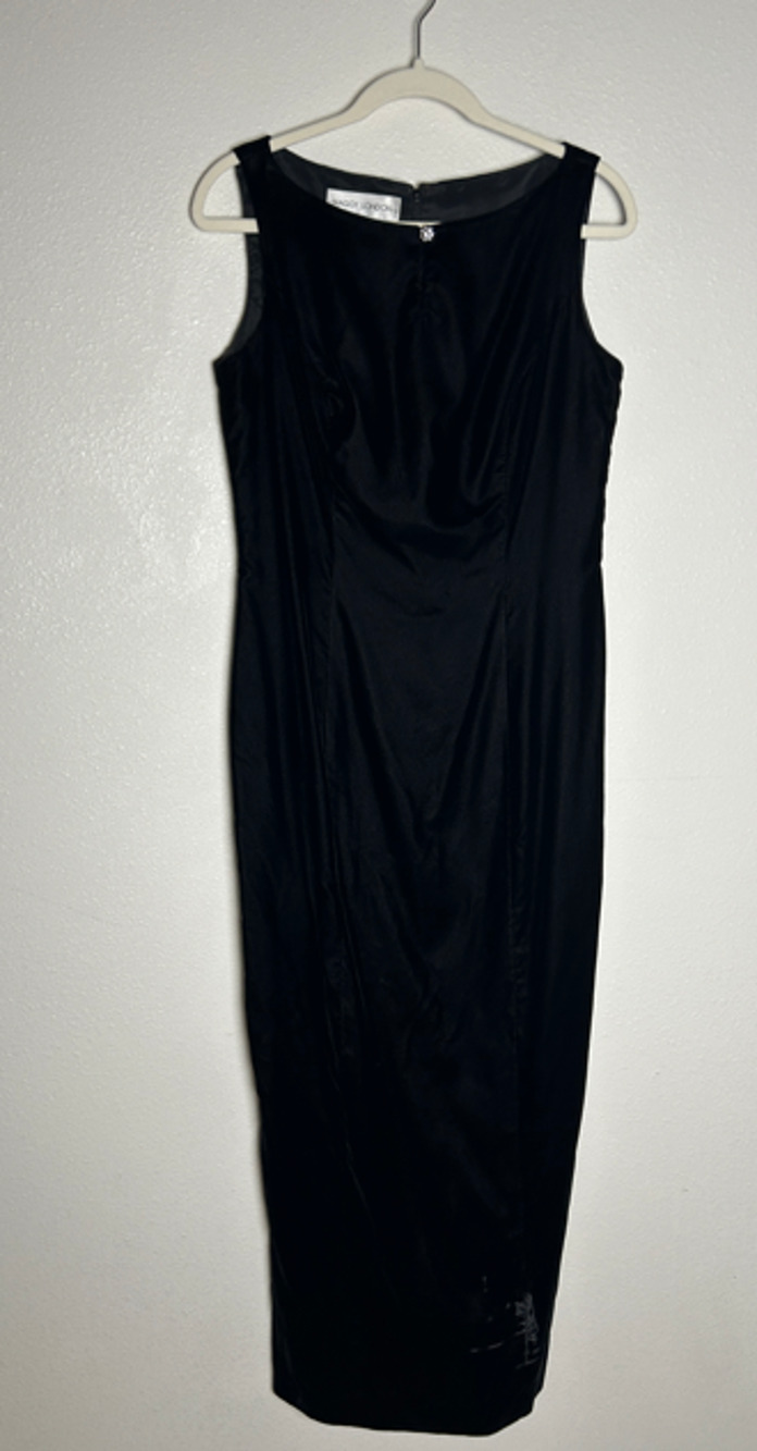 Vintage 90s Maggy London Maxi Black Velvet Formal Dress Princess Diana Size 8